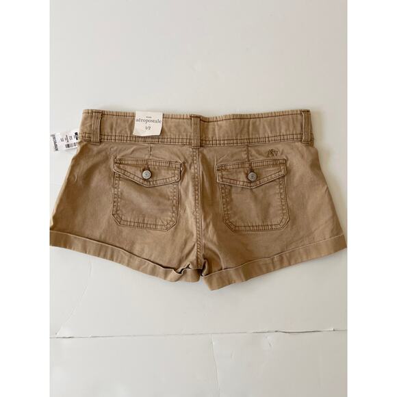 Aeropostale Khaki Low Rise Stretch Shorts Women 1/2 Flap Pockets Country - Picture 4 of 10